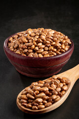 Raw pinto beans on the table.