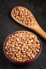 Raw pinto beans on the table.