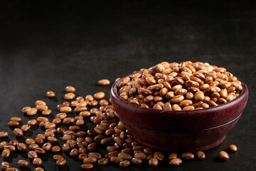 Raw pinto beans on the table.
