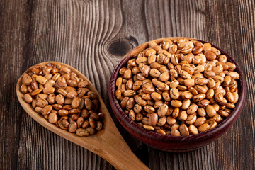 Raw pinto beans on the table.