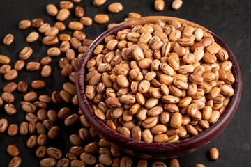 Raw pinto beans on the table.