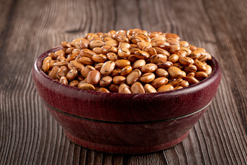 Raw pinto beans on the table.