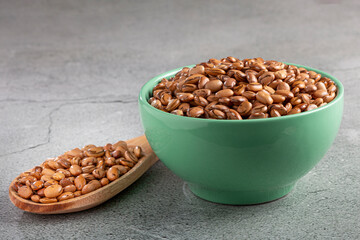Raw pinto beans on the table.