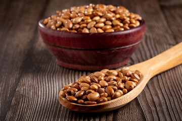 Raw pinto beans on the table.