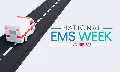 Emergency medical services week observed each year in May to appreciate the contributions of EMS practitioners in safeguarding the health, safety and wellbeing of their communities. 3D Rendering