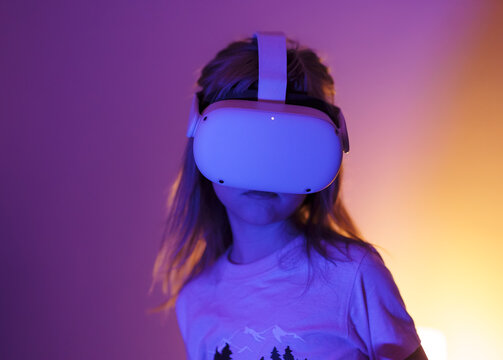 A girl using VR headset