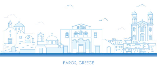 Outline Skyline panorama of Paros island, Cyclades, Greece - vector illustration