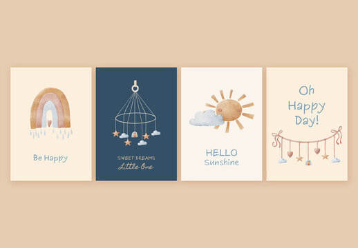 Watercolor Baby Cards Set