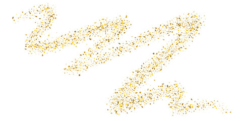 Golden glitter confetti on a white background. Illustration of a drop of shiny particles. Decorative element. Luxury background for your design, cards, invitations, gift, vip.