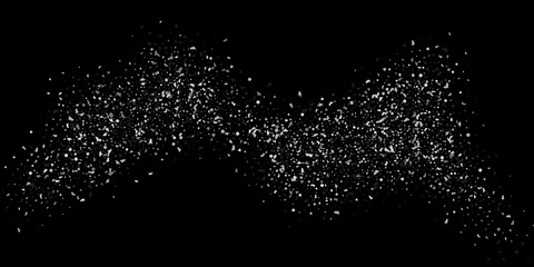 Silver confetti point on a black background. Luxury festive background. Silver grainy abstract texture overflows against a black background. Element of design. Vector illustration, EPS 10.