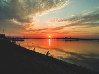 sunset over the river