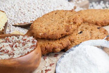 wheat-oatmeal cookies with peanuts, closeup