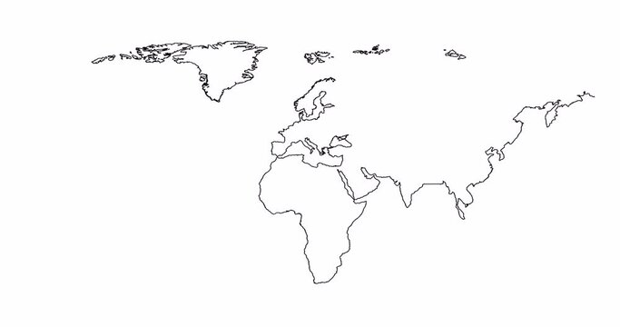 Drawing contours, borders of continents and islands, map planet earth