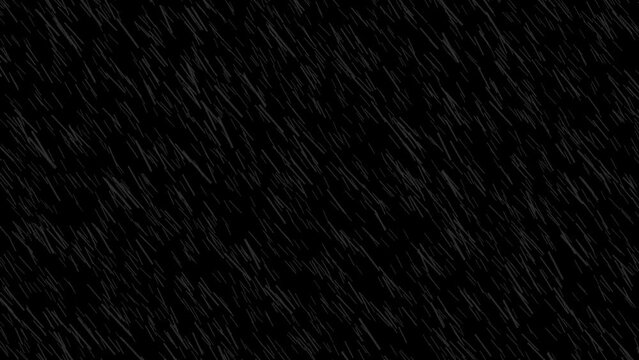 Digital animated rain, strong wind 4k overlay effect with black background