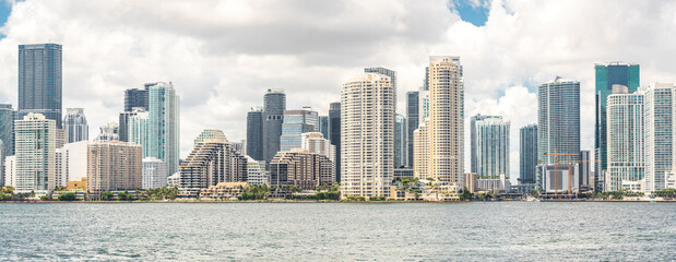 Miami Downtown skyline in daytime in Biscayne Bay