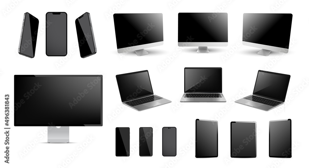 Poster set mockups of technology devices with empty display. vector illustration isolated on white backgrou