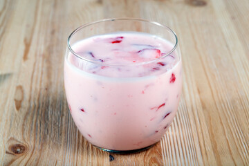 milk yogurt with strawberries, raspberries and blueberries