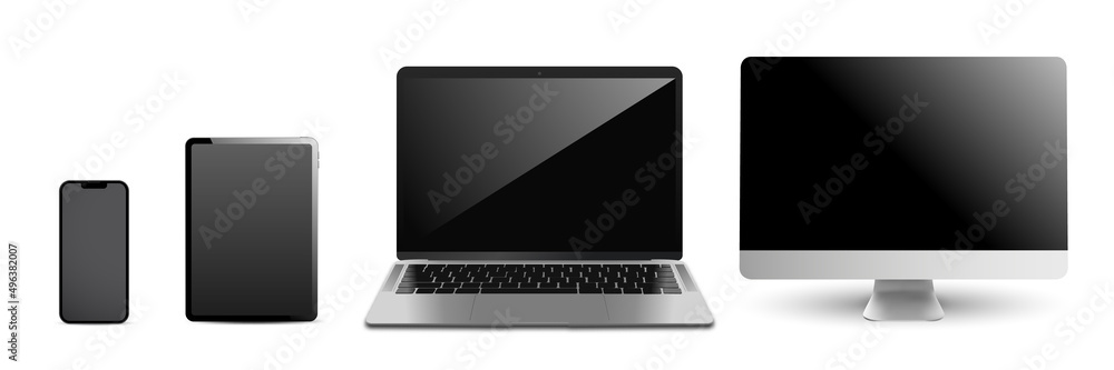 Poster set mockups of technology devices with empty display. vector illustration isolated on white backgrou