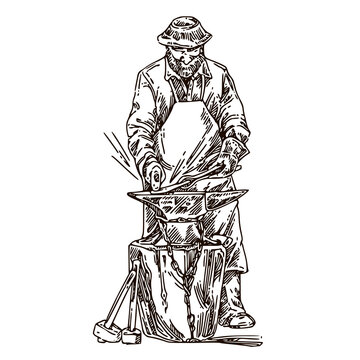 blacksmith working anvil sketch clip art preview