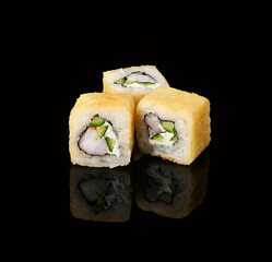 rolls on a black background with reflection