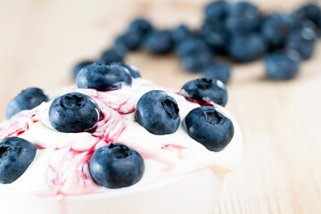 ripe and healthy blueberries with sauce and harvested