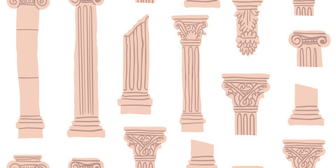 colonnade. stencil. vector seamless pattern with antique greek columns - 496384060