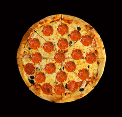 fresh pizza on black background