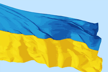Flag of Ukraine on the blue sky.