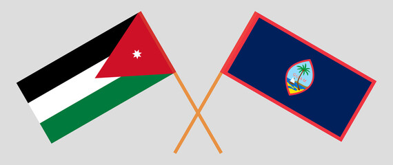 Crossed flags of Jordan and Guam. Official colors. Correct proportion