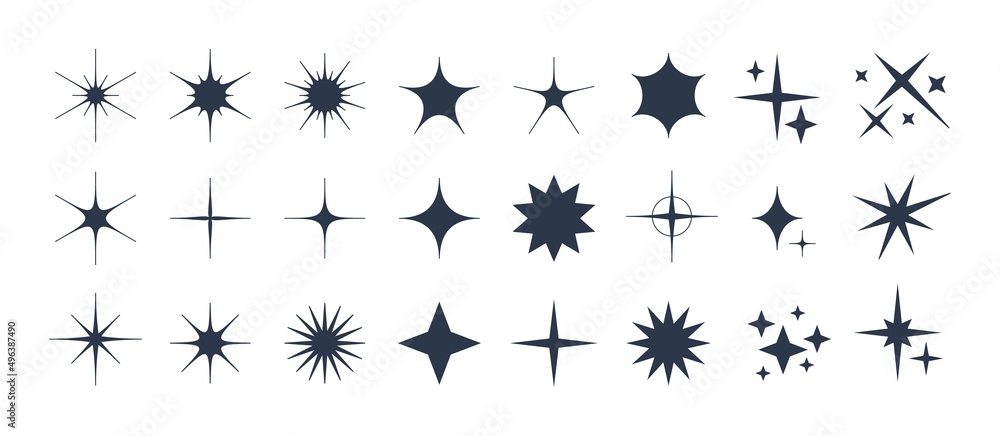 Wall mural minimalist silhouette stars icon, twinkle star shape symbols. modern geometric elements, shining sta