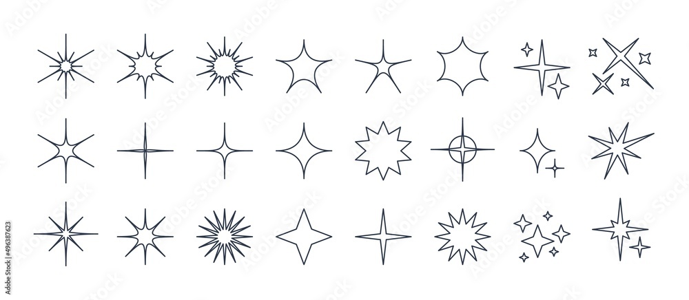 Poster minimalist linear stars icon, twinkle star shape symbols. modern geometric elements, shining star ic