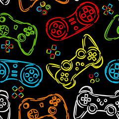 Seamless abstract pattern with colorful silhouettes joystick game. Background for boys. © artlavi_design