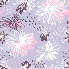 Fototapeta na wymiar Seamless pattern with abstract flowers print. Creative texture for fabric, wrapping, textile, wallpaper, apparel. Vector illustration background