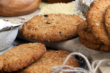 wheat-oatmeal cookies with peanuts, closeup