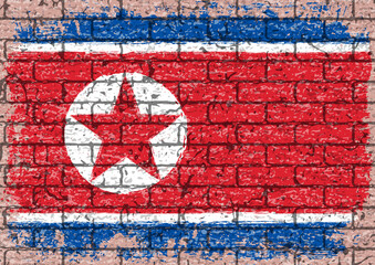 レンガの壁に描かれた北朝鮮国旗のベクター素材