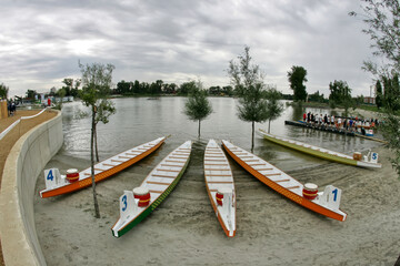 dragon boats at a beach in Budapest