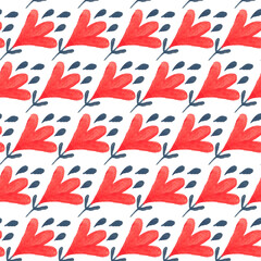 Watercolor decorative items for Easter. Hare, plant, egg - seamless pattern