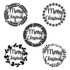 Merry Christmas wreath, vector illustration. Black wreath. Christmas wreath