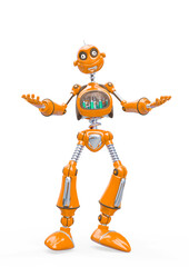 vintage robot cartoon saying give me a hug in white background