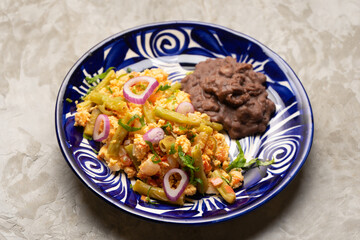 Scrambled eggs with green beans. Mexican food