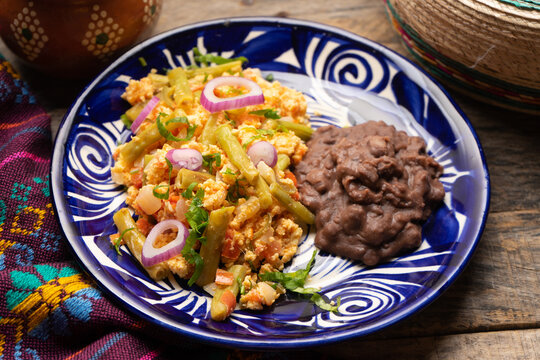 Scrambled eggs with green beans. Mexican food
