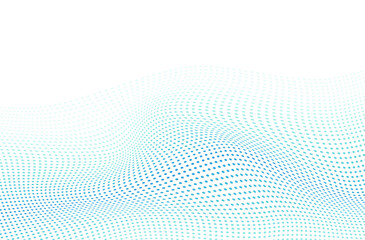 Abstract halftone background with a wavy surface of light blue dots on white Design