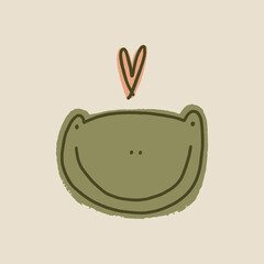 Funny childish cute friendly baby frog minimalist illustration in kawaii style