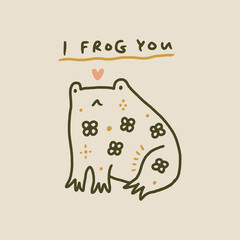 Naklejka premium Funny childish cute friendly baby frog minimalist illustration in kawaii style