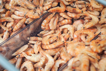Frozen shrimps in supermarket for sale