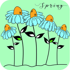 Spring flowers. Vector design hand drawn elements and Spring sign. Spring botanical flat vector illustration 