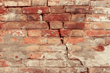 Rough texture of an old brick wall in 80-90s style. Bright brickwork in street style. Red and white brickwork.