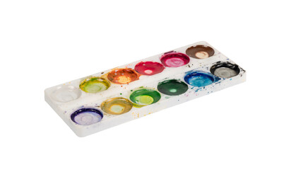 old color palette. ran out of paint. paint palette on white background