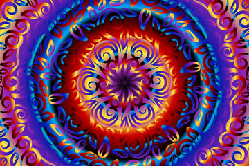 seamless circular circle  colourful rainbow caleidoscope gradient flower art pattern of indonesian traditional tenun batik ethnic dayak ornament for wallpaper ads background 