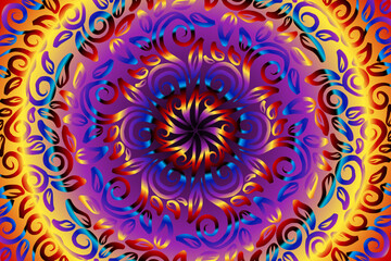 seamless circular circle  colourful rainbow caleidoscope gradient flower art pattern of indonesian traditional tenun batik ethnic dayak ornament for wallpaper ads background 